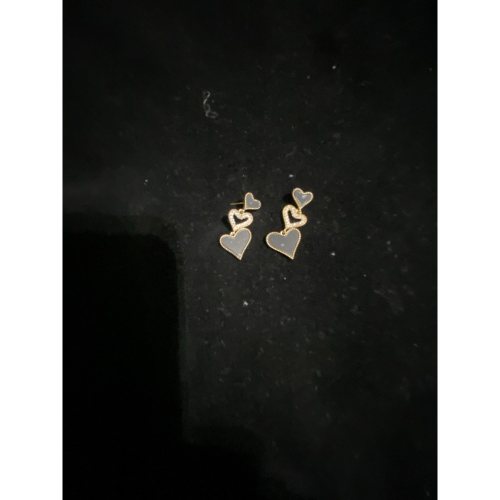 Kate Spade New York Dangle Gold Tone Heart Earrings With Black Enamel